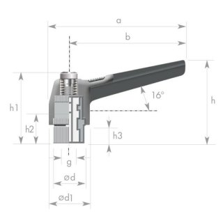 Clamping lever nut 16°