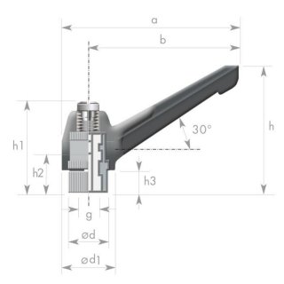 Clamping lever nut 30°