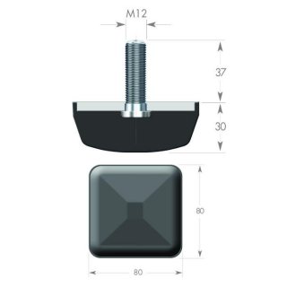 Rubber metal buffer type K, conical, square