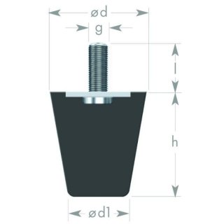 Conical bump stop, rubber metal