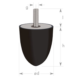Rubber metal buffer parabolic, type DP